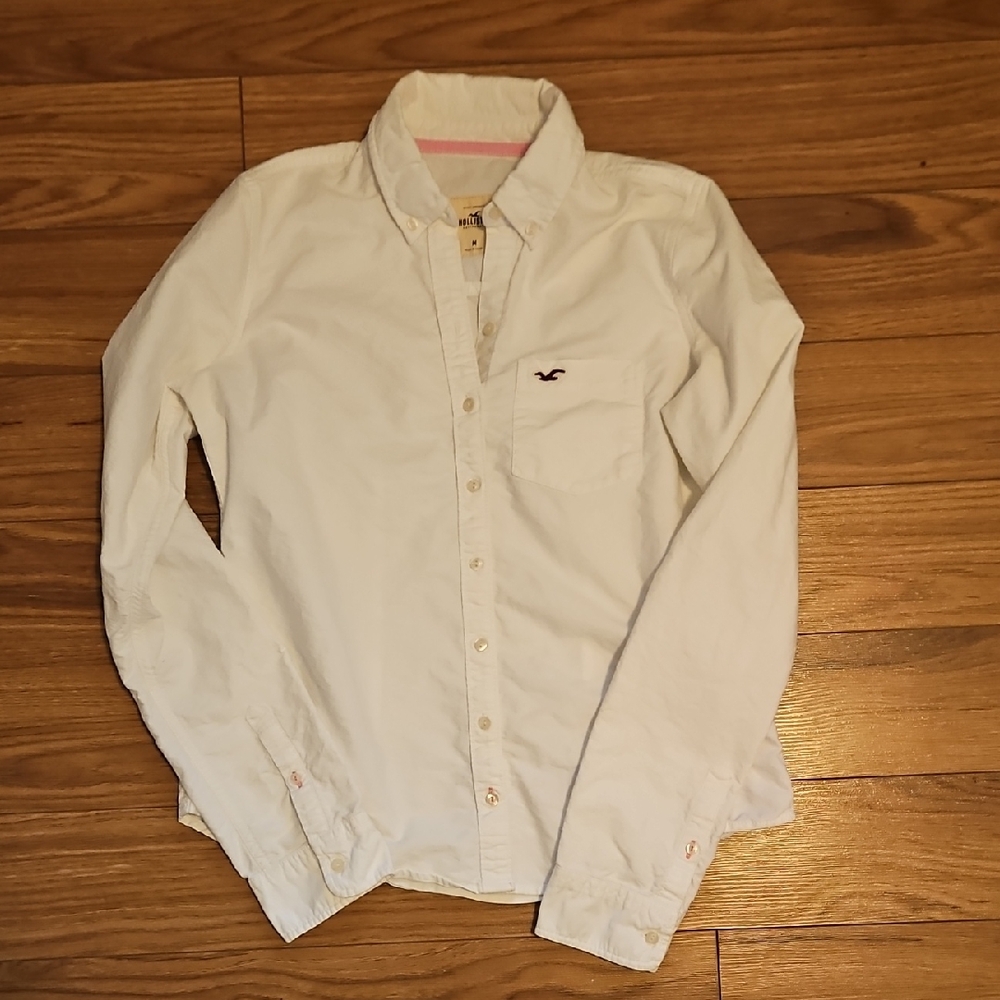 Hollister White Casual Button Down Shirt Med
